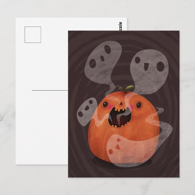 Carte Postale Hauné Citrouille Ghosts mignon Halloween Éffrayant (Devant / Derrière)