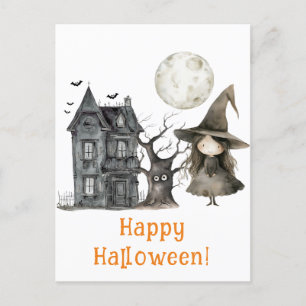 Carte Postale Hauné sorcière Éffrayante sorcière Halloween