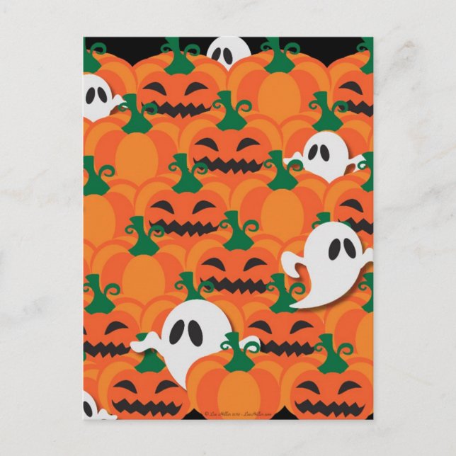 Carte Postale Haunted Halloween Citrouille Patch Ghosts (Devant)