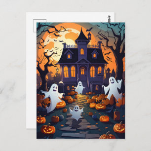 Carte Postale Haunted House and Ghost Halloween