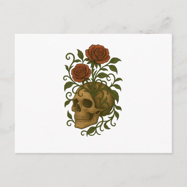 Carte Postale Haunting Beauty – Skull and Roses Halloween Art (Devant)