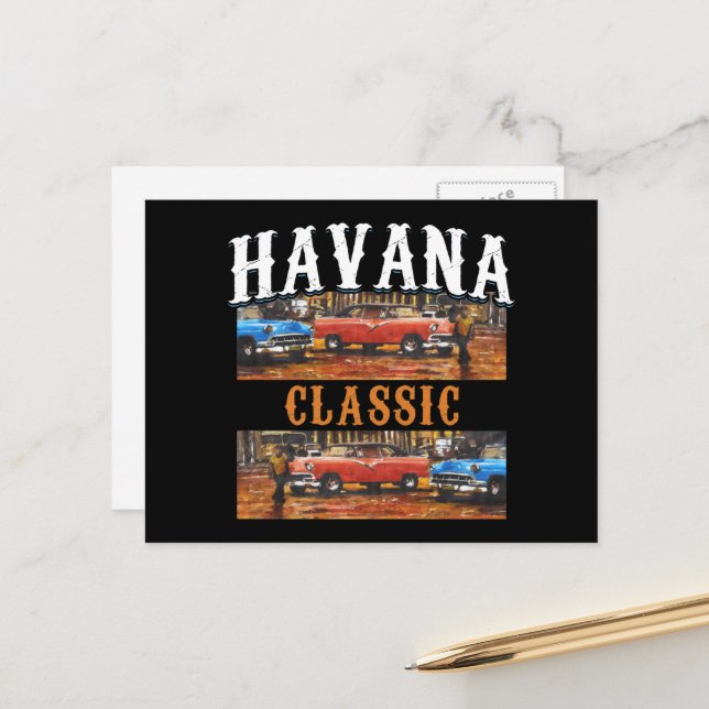 Carte Postale Havana Classic - Art de voiture ancienne cubaine (Devant/Arrière en situation)