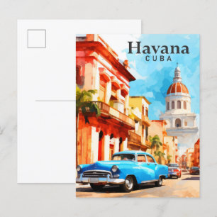 Carte Postale Havana Cuba Aquarelle Peinture Voyage