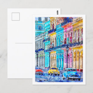Carte Postale Havane Cuba Travel Place Watercolor