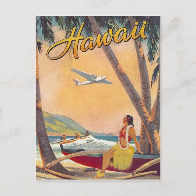 Carte Postale Hawaï, fille de hula sur une côte tropicale, compa (Devant)