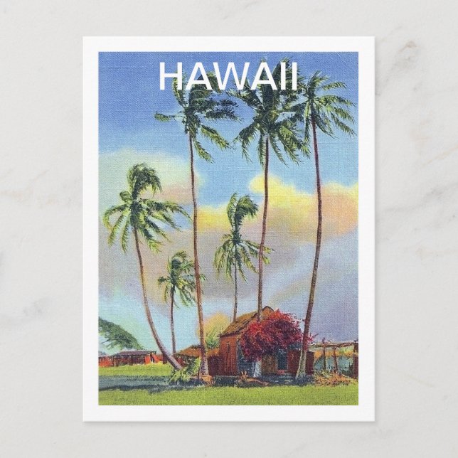 Carte Postale Hawaï, île tropicale, vieille maisonnette avec des (Devant)