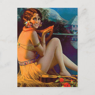 Carte Postale Hawaï, Pin-up Hawaïenne, voyage vintage