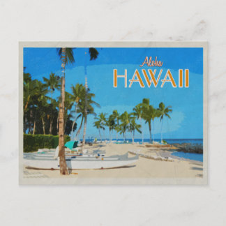 Carte Postale Hawaii Canoë Balancier Palmiers Voyage Vintage