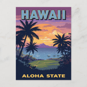 Carte Postale Hawaii État Aloha Coucher de soleil vintage Palmie