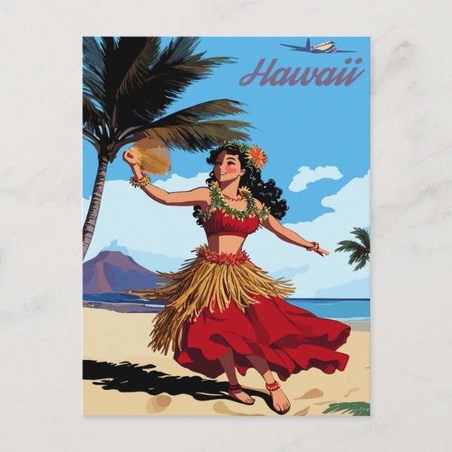 Carte Postale Hawaii, Fille de Hula dansant sur la Plage, Voyage (Devant)