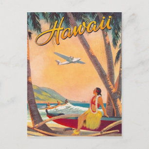 Carte Postale Hawaii, fille hula sur la côte tropicale, compagni