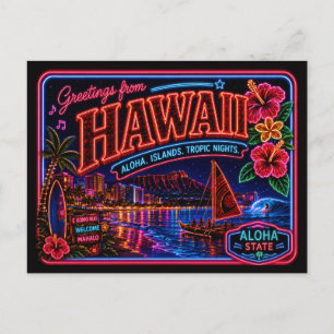 Carte Postale Hawaii Neon État Rétro Vintage