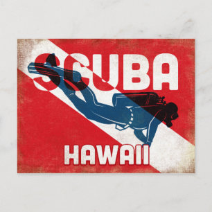 Carte Postale Hawaii Scuba Diver - Blue Retro