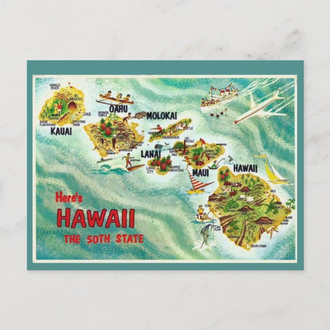 Carte postale Hawaii State Map (Devant)