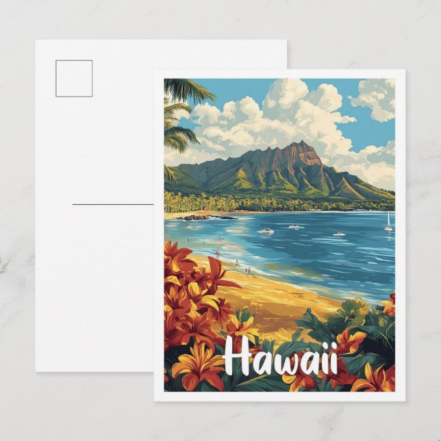 Carte Postale Hawaii USA Art Vintage Illustration Voyage (Devant / Derrière)
