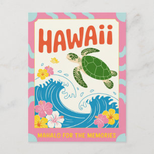 Carte Postale Hawaii USA Rétro Tortue de Mer Hibiscus Mahalo