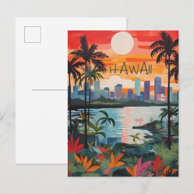 Carte Postale Hawaii USA Travel City Painting Aesthetic (Devant / Derrière)