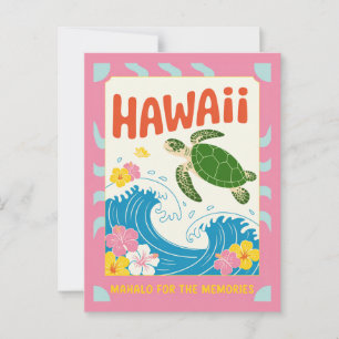 Carte Postale Hawaii USA Vintage Tortue de Mer Hibiscus Mahalo