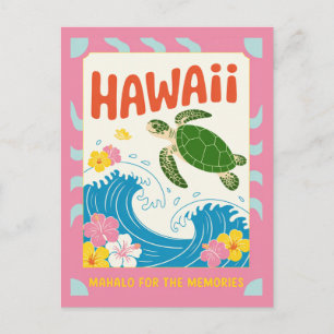 Carte Postale Hawaii USA Vintage Tortue de Mer Hibiscus Mahalo