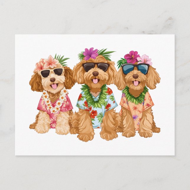 Carte Postale Hawaiian Goldendoodle Chiens Fleur Lei (Devant)