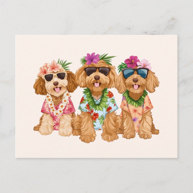 Carte Postale Hawaiian Goldendoodle Chiens Fleur Lei (Devant)