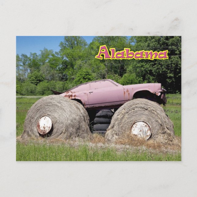 Carte Postale Hay Bale Art - Camion Monster Rose (Devant)