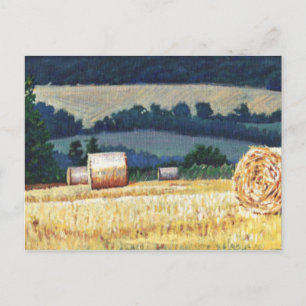 Carte Postale Haybales à l'huile sur la colline sur toile