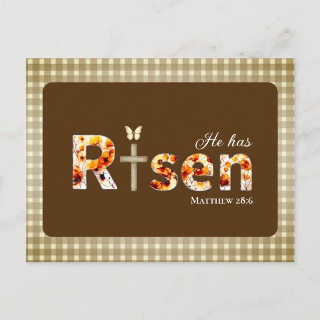 Carte Postale He has RISEN Bible Verse Brown Religious Easter  (Devant)