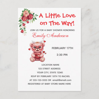 Carte Postale Heart Glasses Teddy Bear Pink Baby Shower Invite