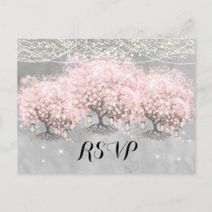 Carte Postale Heart Leaf Pink Forest Tree Vintage Bird Mariage