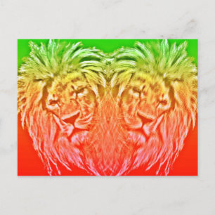 CARTE POSTALE HEART LION RASTA