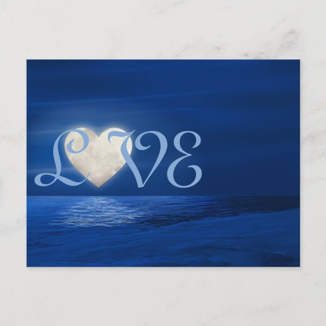 Carte Postale Heart Moon avec Snowy Beach AMOUR Hiver (Devant)