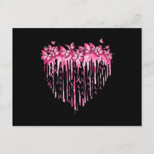 Carte Postale Heart Pink Ribbon Butterflies Breast Cancer