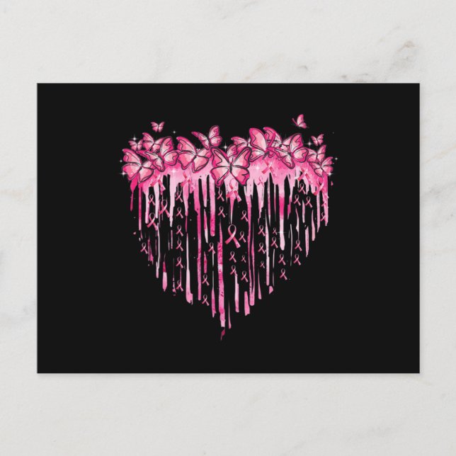 Carte Postale Heart Pink Ribbon Butterflies Breast Cancer (Devant)
