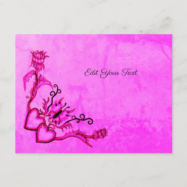 Carte Postale Heart with Flower and Butterfly (Devant)