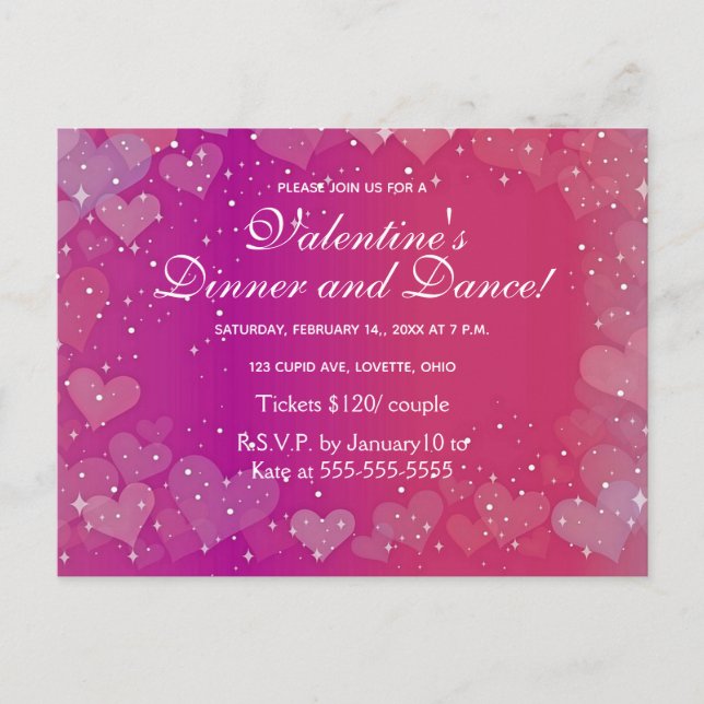 Carte Postale Hearts and Stars Valentine's Day Dance Invitation (Devant)