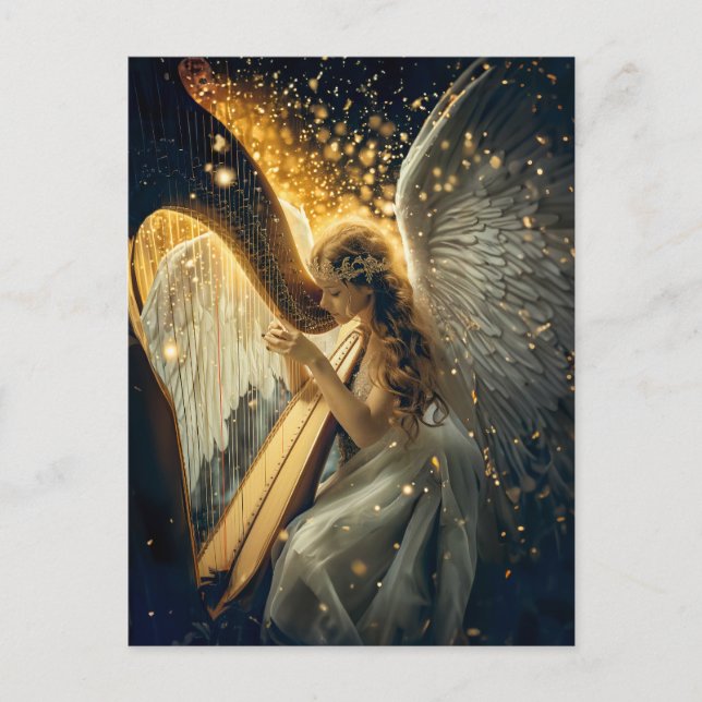 Carte Postale Heavenly Serenity Female Angel Jouer de la Harpe (Devant)