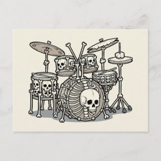 Carte Postale Heavy Metal Skeleton Drum Kit