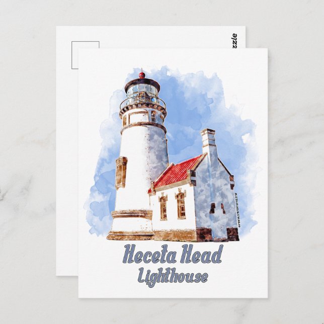 Carte Postale Heceta Head Phare Aquarelle - Oregon (Devant / Derrière)