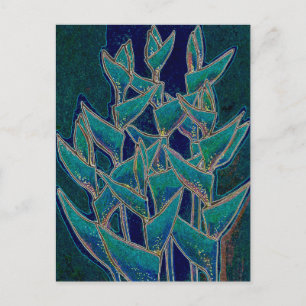 Carte Postale Heliconia Rostrata Flore tropicale Art Turquoise