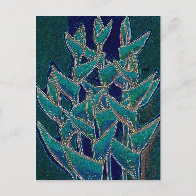 Carte Postale Heliconia Rostrata Flore tropicale Art Turquoise (Devant)