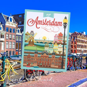 Carte Postale Hello Amsterdam Holland Travel
