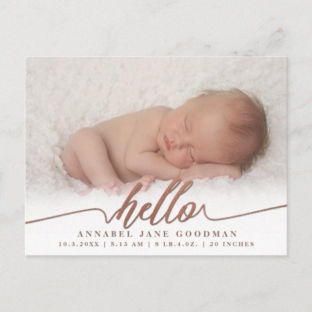 Carte Postale Hello Baby Boy Girl Photo Faire-part de naissance (Devant)