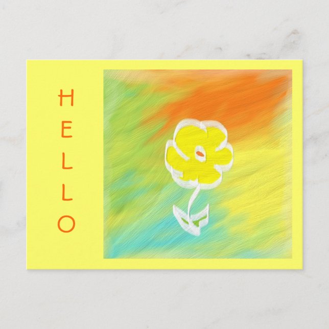 Carte postale Hello Fleur Peint à la main (Devant)