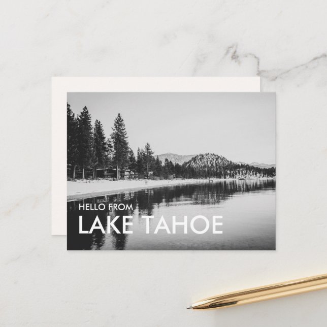 Carte postale Hello from Lake Tahoe noir et blanc (Devant/Arrière en situation)