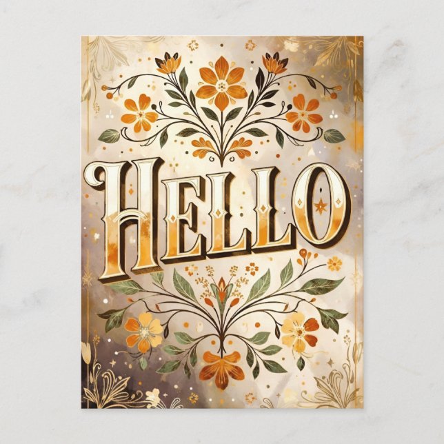 Carte Postale Hello, pretty floral design, (Devant)