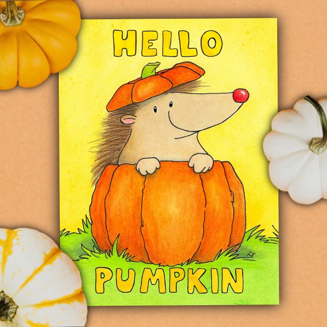Carte Postale Hello Pumpkin - Cute hedgehog fall  (Créateur téléchargé)