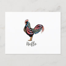 Carte postale "Hello" Rooster Chicken Folk Travel 