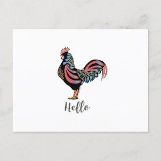 Carte postale "Hello" Rooster Chicken Folk Travel 