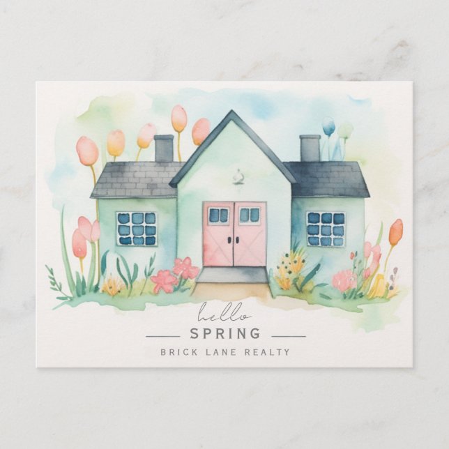 Carte Postale Hello Spring Pastel House Real Estate Marketing (Devant)